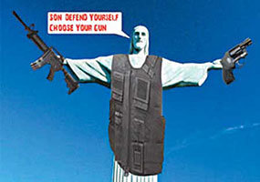 Cristo com metrolhadora, revólver e colete. - Reprodução